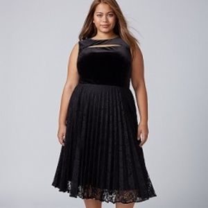 Lane Bryant Plus Black VELVET Pleated Lace Dress